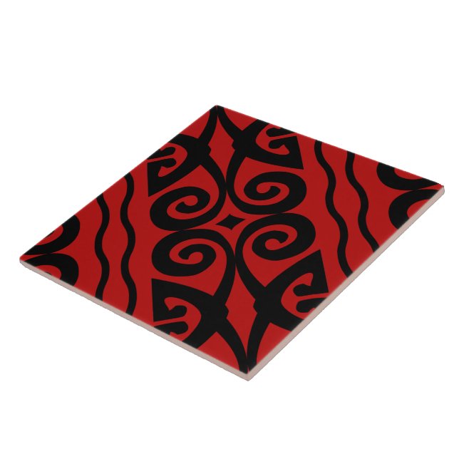 Elegant Modern Pattern Black And Red Ceramic Tile (Side)