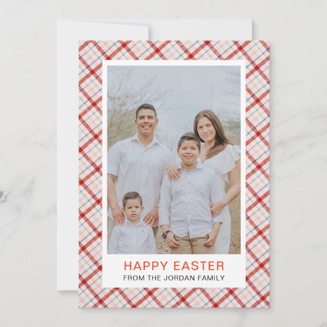 Elegant Modern Pattern Happy Easter Photo Holiday Card (Front)