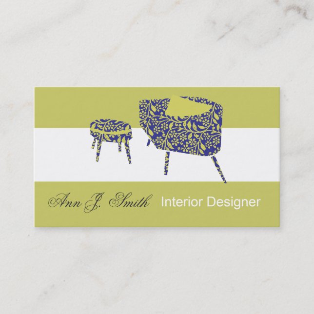 Elegant Modern Pattern Pea Green Interior Design Business Card (Front)