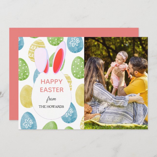 Elegant Modern Patterns Happy Easter Photo Holiday Card (Front/Back)
