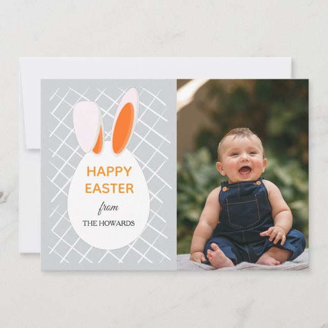 Elegant Modern Patterns Happy Easter Photo Holiday Card (Front)