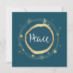 Elegant Modern Peace Gold Star Holiday Card