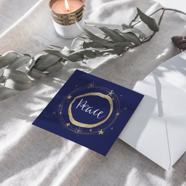 Elegant Modern Peace Gold Star Holiday Card (Creator Uploaded)