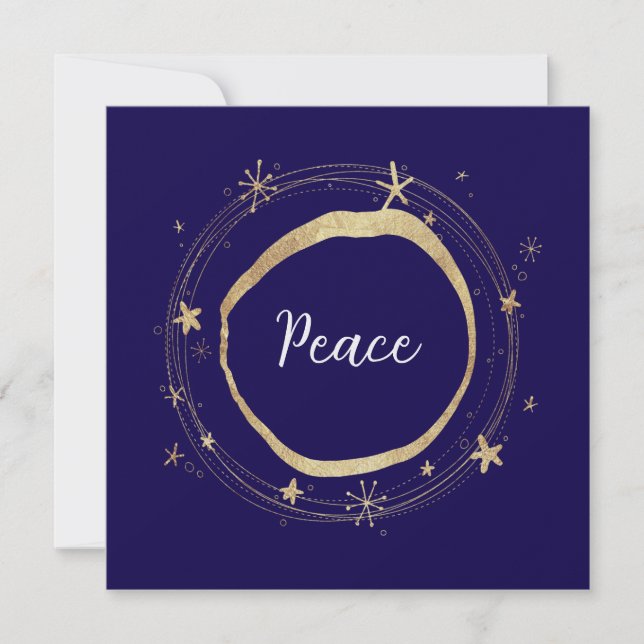 Elegant Modern Peace Gold Star Holiday Card (Front)