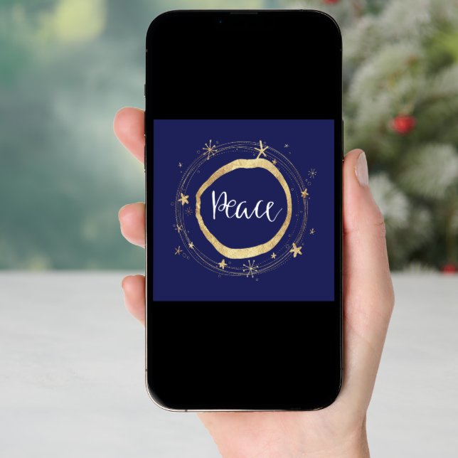 Elegant Modern Peace Gold Star Holiday Card (Front Digital)