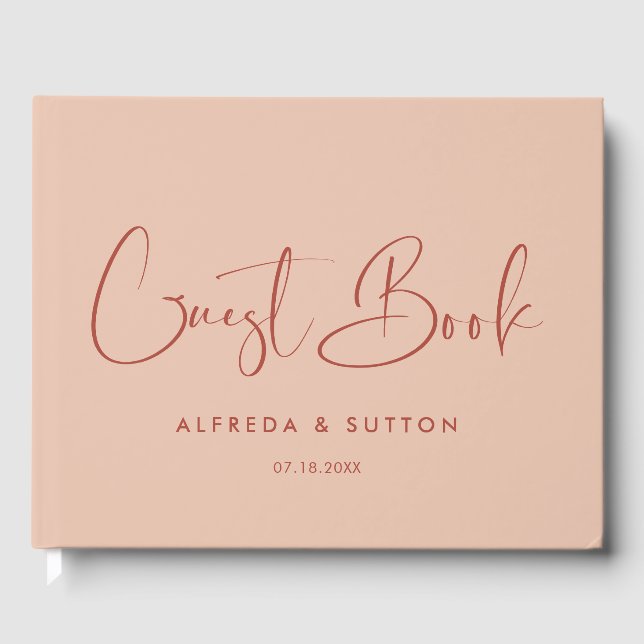 Elegant & modern Peach wedding guest book (Front)