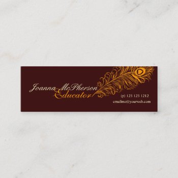 Elegant Modern  Peacock Feather Orange Mini Business Card by 911business at Zazzle