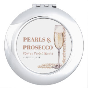 Elegant Modern Pearls and Prosecco Bridal Shower Compact Mirror