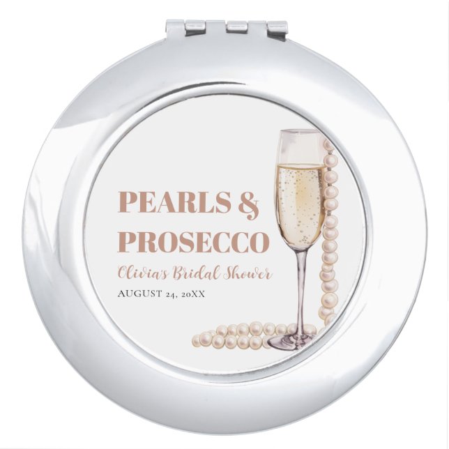 Elegant Modern Pearls and Prosecco Bridal Shower Compact Mirror (Front)