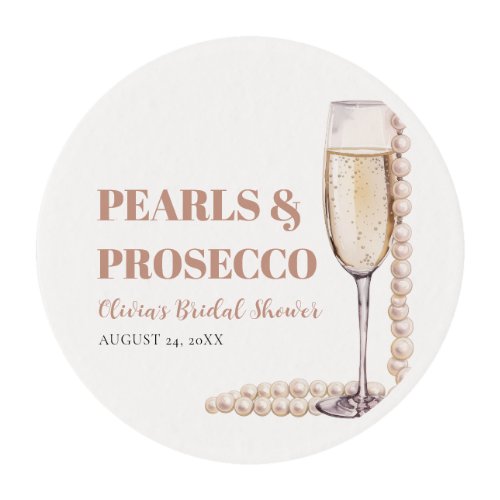Elegant Modern Pearls and Prosecco Bridal Shower Edible Frosting Rounds