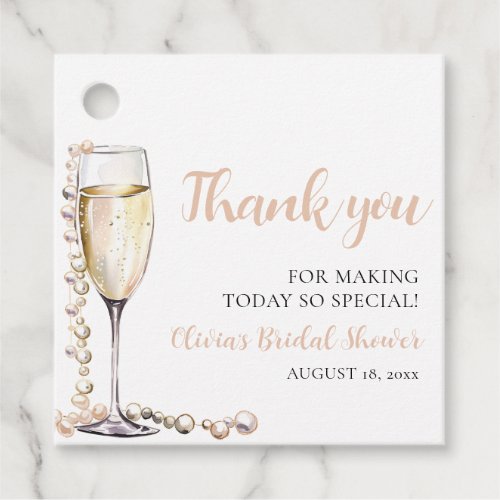 Elegant Modern Pearls and Prosecco Bridal Shower Favor Tags