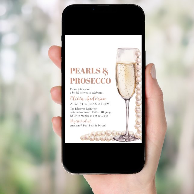 Elegant Modern Pearls and Prosecco Bridal Shower Invitation (Front Digital)