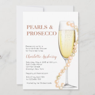 Elegant Modern Pearls and Prosecco Bridal Shower Invitation