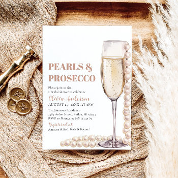 Elegant Modern Pearls And Prosecco Bridal Shower Invitation by OhiaLehuaStore at Zazzle