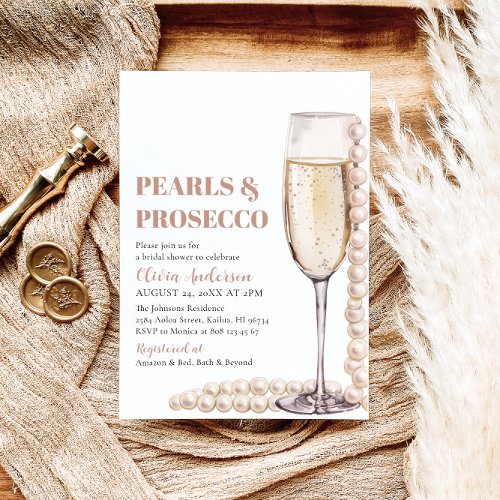 Elegant Modern Pearls and Prosecco Bridal Shower Invitation