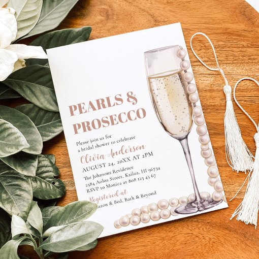 Elegant Modern Pearls and Prosecco Bridal Shower Invitation | Zazzle