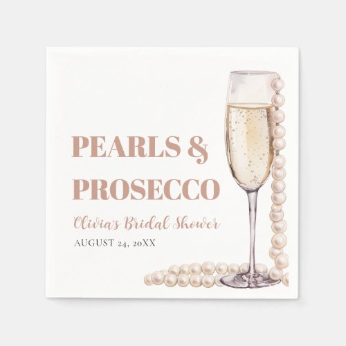 Elegant Modern Pearls and Prosecco Bridal Shower Napkins