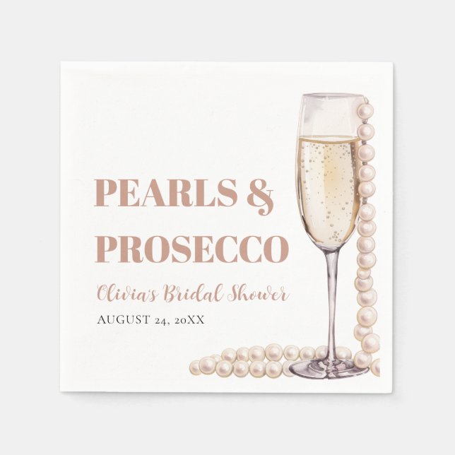Elegant Modern Pearls and Prosecco Bridal Shower Napkins (Front)