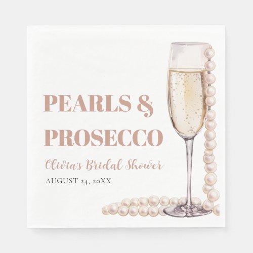 Elegant Modern Pearls and Prosecco Bridal Shower Napkins