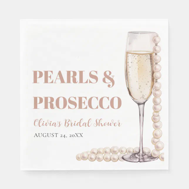 Elegant Modern Pearls and Prosecco Bridal Shower Napkins | Zazzle