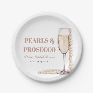 Elegant Modern Pearls and Prosecco Bridal Shower Paper Plates