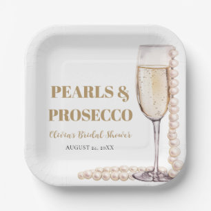 Elegant Modern Pearls and Prosecco Bridal Shower Paper Plates