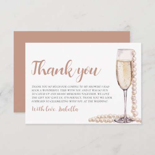 Elegant Modern Pearls and Prosecco Bridal Shower Thank You Card