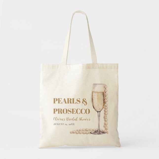 Elegant Modern Pearls and Prosecco Bridal Shower Tote Bag (Front)