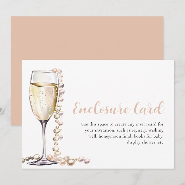 Elegant Modern Pearls and Prosecco Enclosure Card (Front/Back)