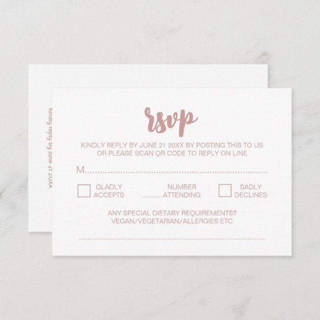 Elegant Modern Peonies White Wedding QR Code RSVP Enclosure Card (Front/Back)