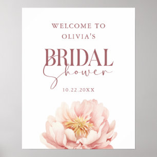 Elegant Modern Peony Floral Welcome Bridal Shower Poster