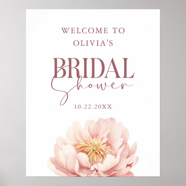 Elegant Modern Peony Floral Welcome Bridal Shower Poster (Front)