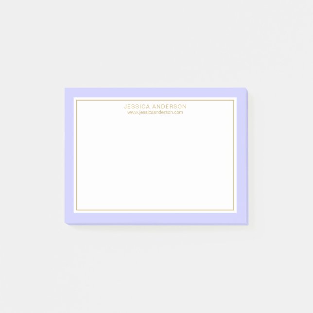 Elegant Modern Periwinkle Gold Border Personalized Post-it Notes (Front)