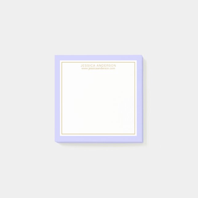 Elegant Modern Periwinkle/White/Gold Personalized Post-it Notes (Front)