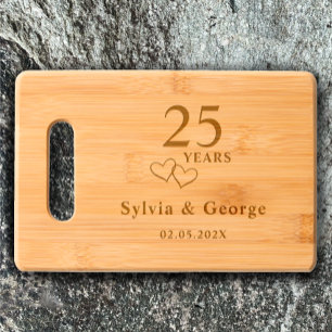 Elegant Modern Personalized 25th Anniversary Gift Engraved Cutting Board