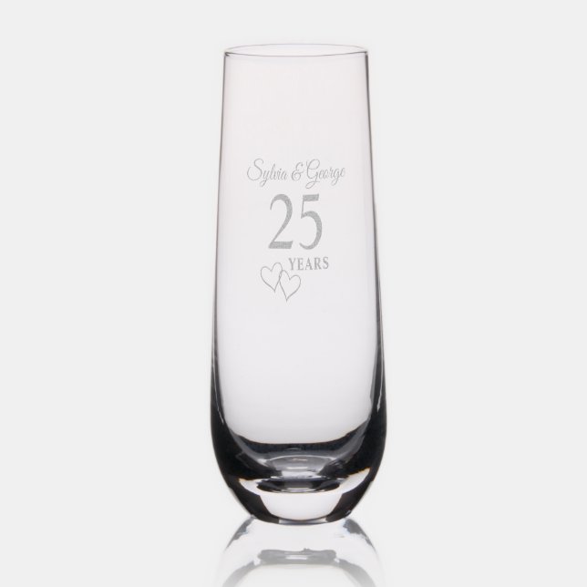 Elegant Modern Personalized 25th Anniversary Gift Stemless Champagne Flute (Glassware)