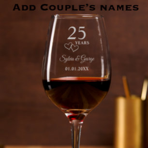 Elegant Modern Personalized 25th Anniversary Gift Wine Glass