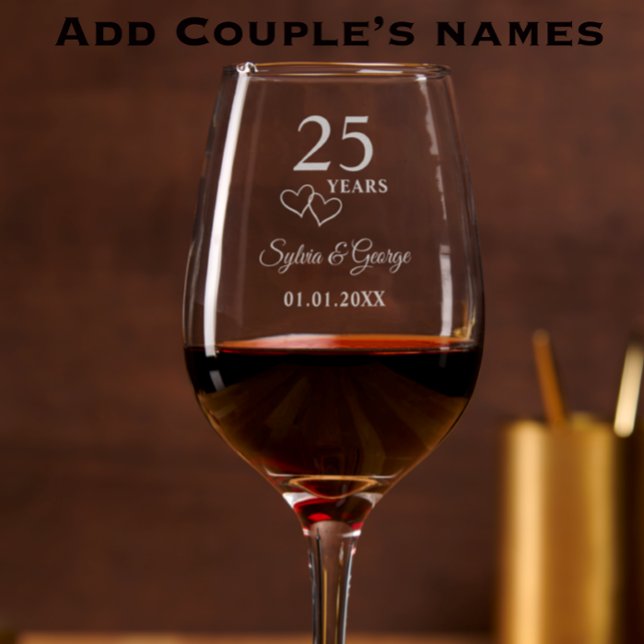 Elegant Modern Personalized 25th Anniversary Gift Wine Glass (Creator Uploaded)