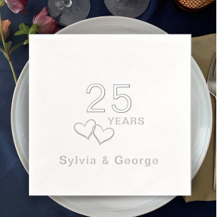 Elegant Modern Personalized 25th Anniversary Party Foil Napkins