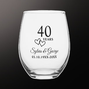 Elegant Modern Personalized 40th Anniversary Gift Stemless Wine Glass