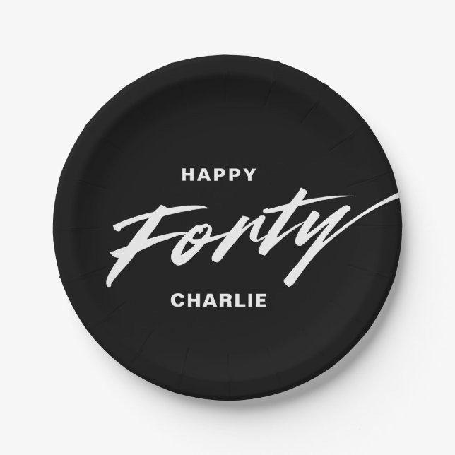 Elegant Modern Personalized 40th Birthday Paper Plates (Front)