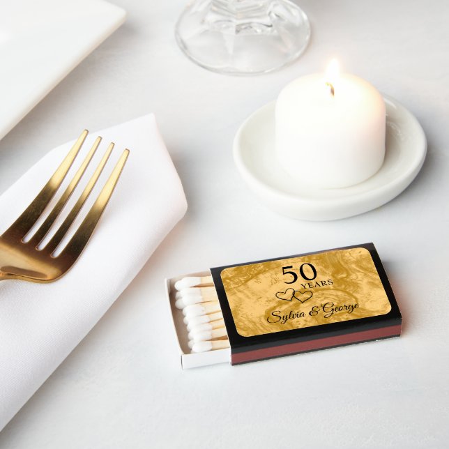 Elegant Modern Personalized 50th Anniversary Favor Matchboxes (Insitu)