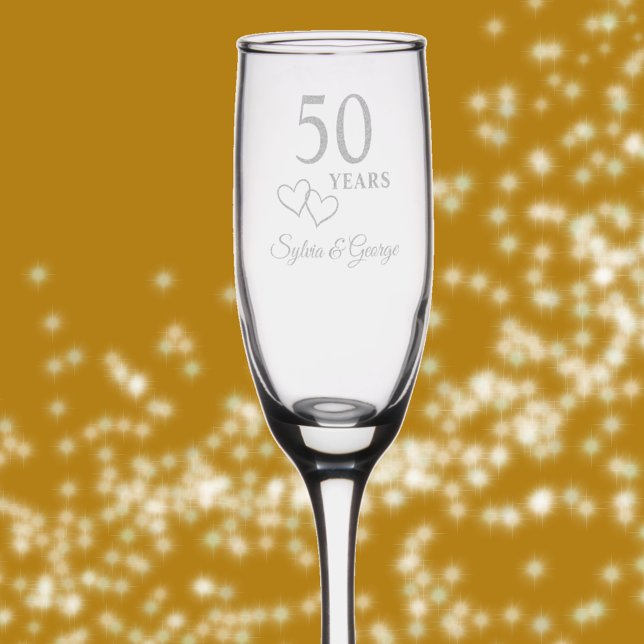 Elegant Modern Personalized 50th Anniversary Gift Champagne Flute (Add couples names for a personalized etched glass 50th anniversary keepsake glass gift
)