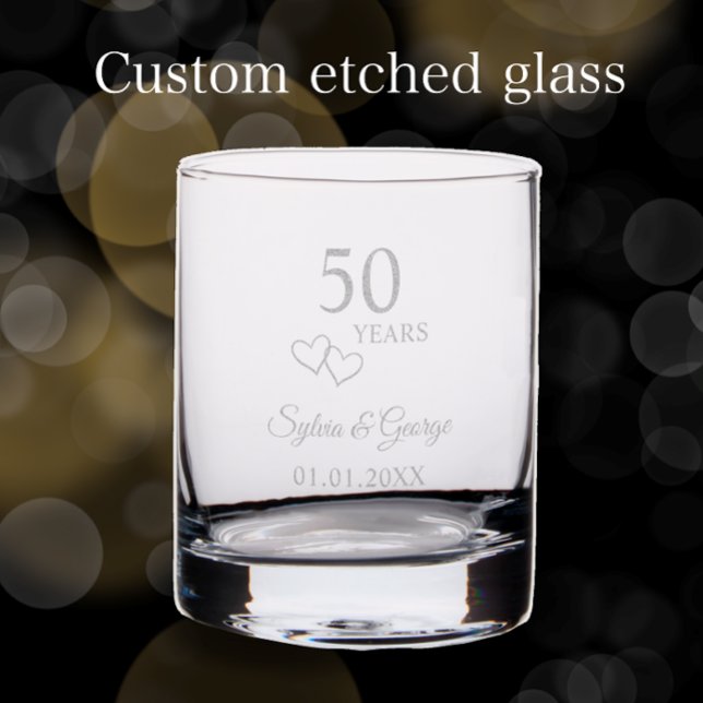 Elegant Modern Personalized 50th Anniversary Gift Rocks Glass (Create a unique custom etched glass keepsake by adding couple’s names and 50th anniversary date
)