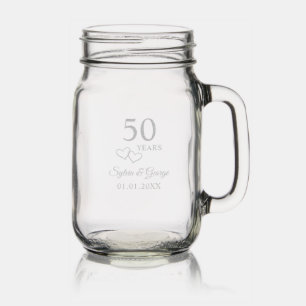 Elegant Modern Personalized 50th Anniversary Party Mason Jar W/ Handle