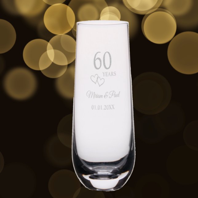 Elegant Modern Personalized 60th Anniversary Gift Stemless Champagne Flute (Personalize this elegant 60th anniversary keepsake glass. )