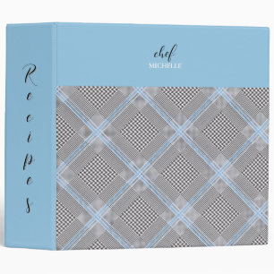 Elegant Modern Personalized Blue Tartan 3 Ring Binder