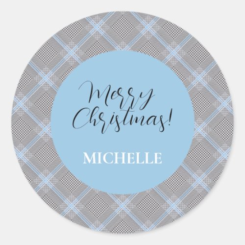 Elegant Modern Personalized Blue Tartan Classic Round Sticker