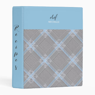 Elegant Modern Personalized Blue Tartan Mini Binder