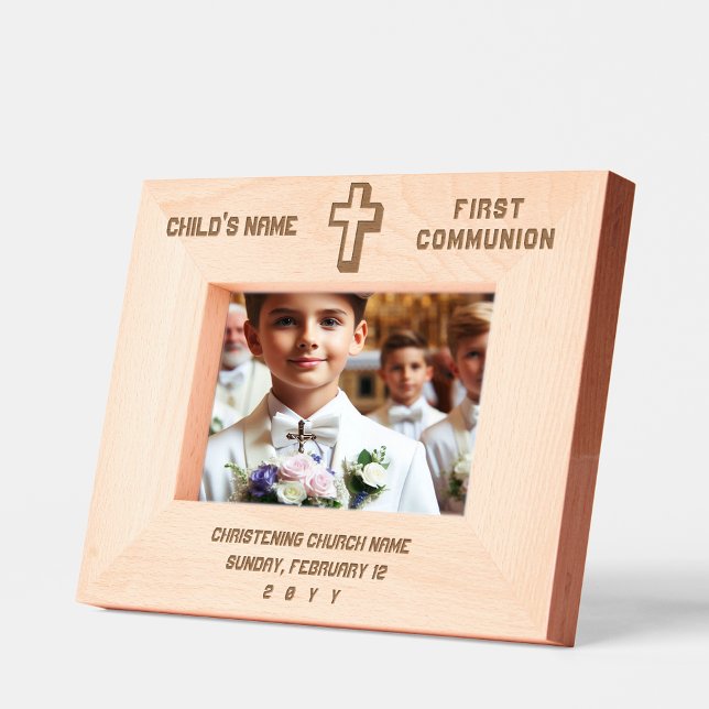 Elegant Modern Personalized First Communion Cross Engraved Frames (Creator Uploaded)